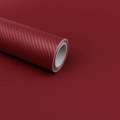 RockRose 3D Matte Burgundy Red Carbon Fiber Vinyl Wrap – Self-Adhesive, Anti-Wrinkle & Air Release | DIY Automotive Film for Cars, Bikes, and More (1FT x 10FT)