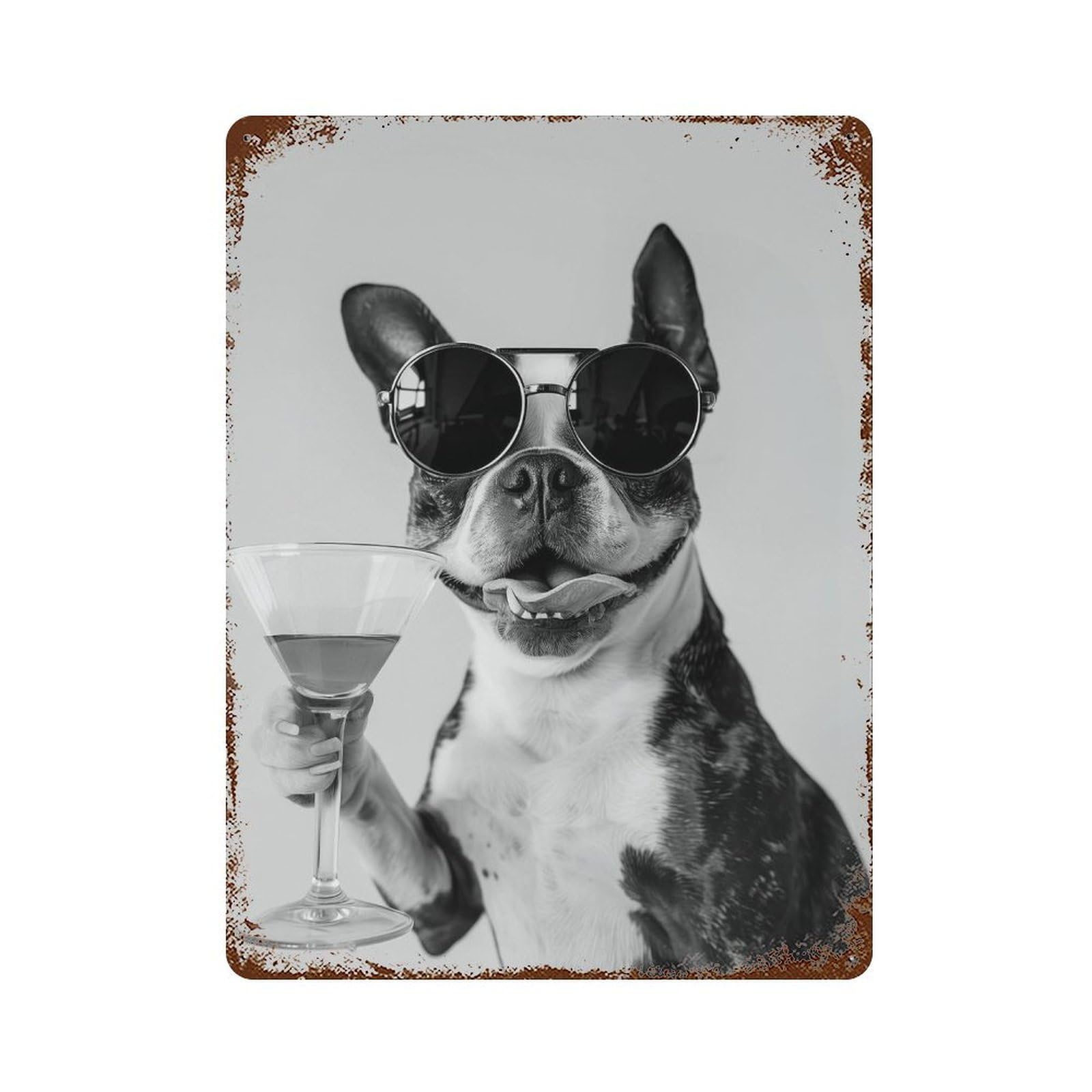 xiaoxiaoshen Boston Terrier Cocktail Print Wall Decor Art Metal Tin Poster Modern Home Decor Art Home Bar Shop Decorations Vintage Sign 40x30cm