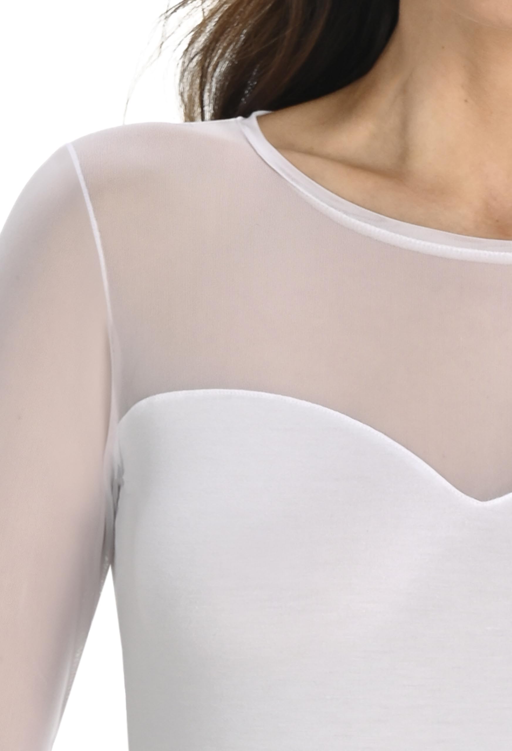 Teyli – Body manches longues avec insert en résille, confectionné en maille extensible pour un ajustement parfait et une silhouette mise en valeur.