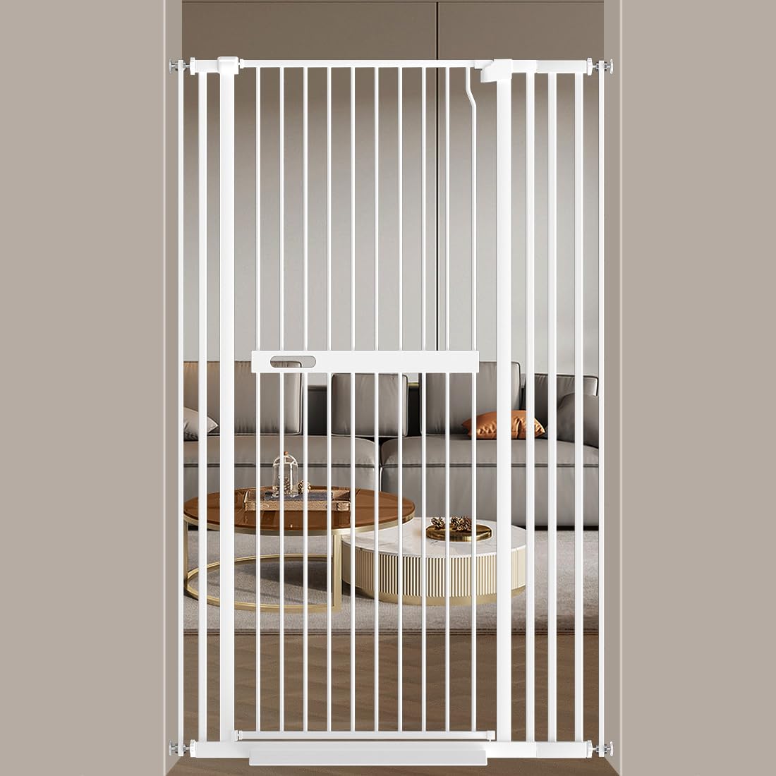 UVIPC 61.02" Extra Tall Cat Gate Wide Pressure Mounted Tall Gate Metal Black Dog Pet Cat Tall Gates for Doorways