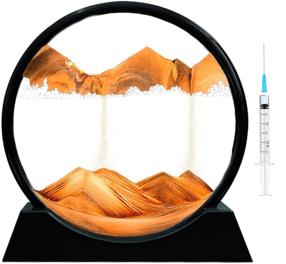 MAHNTMART Moving Sand Art Liquid Motion, 3D Deep Sea Sandscape Color Quicksand Decor, Round Glass Moving Sand Art Picture Relaxing Desktop Home Office Work Decor, [ Desert ]-image-44