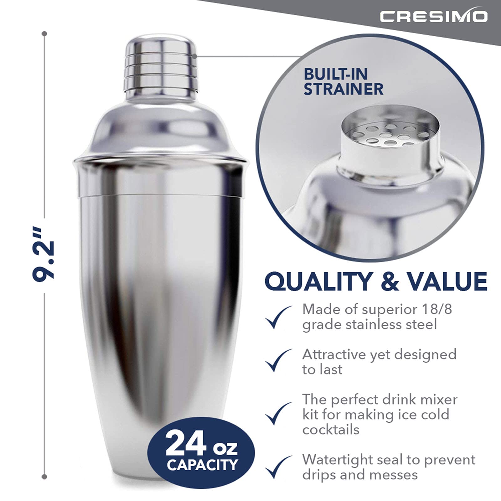 Buy 750mL Cocktail Shaker Set 3pc Cocktail Making Set with BuiltIn