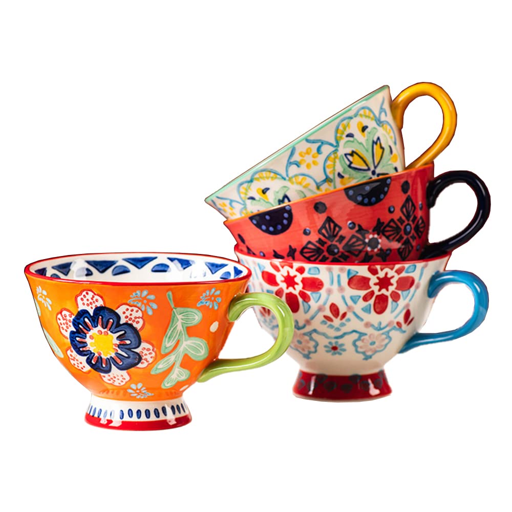 Bicuzat Hand-Painted Floral Pattern Large Capacity Ceramic Coffee Mugs - Jumbo Mugs, Tea, Milk, Cereal, Breakfast Cup Set ... - Review, Price and Buying Guide