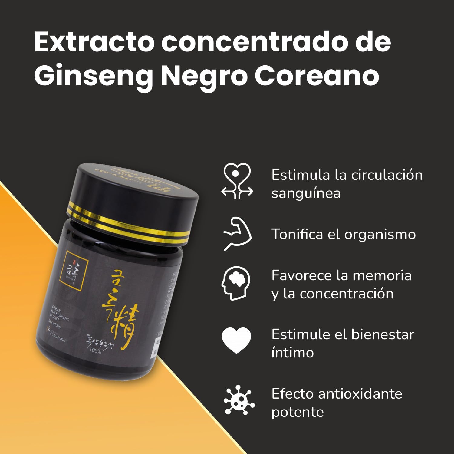SAMSIDAE - Extracto de Ginseng Negro Coreano, Refuerzo en Ginsenósidos, Saponinas 80 mg/g, Raíces de 4 a 6 Años, 45 Días, 50g
