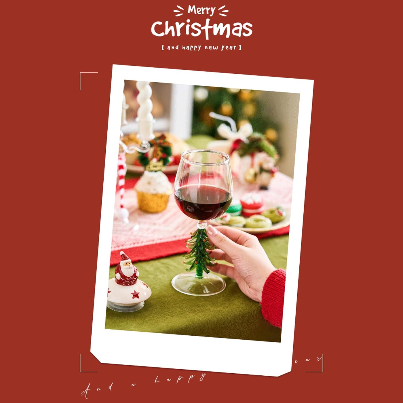 Verres à Vin De Noël, Verre à Vin De Noël Avec Tige, Arbre De Noël, Père Noël, Aiguilles De Pin, Décoration De Verre De Noël, Centre De Table Amusant