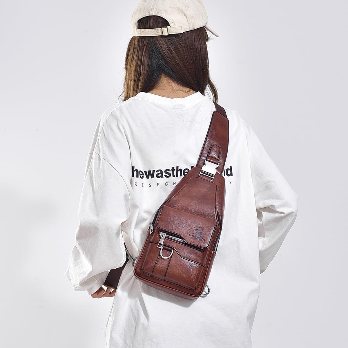 Sacoche Homme Bandouliere Sac de Poitrine Sac business Sac de Loisir PU Cuir Pochette Epaule de Voyage pour Homme Femme