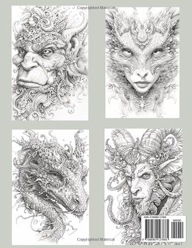 Independently Published Carter, Toni B 50 Fantasy Creature Faces A Grayscale Coloring Book For Mindfulness = Adults And Teens: Mythical Creatures, Fantasy Animals, Dragons thumb #1