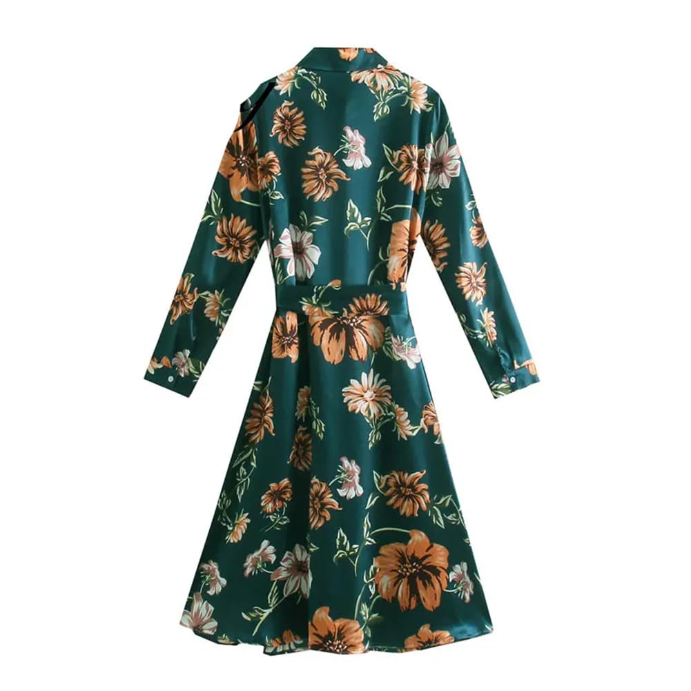 Vestido camisero de manga larga con estampado floral para mujer, vestido midi suave y liso