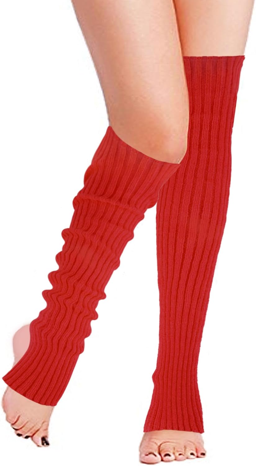 Women Long Knitted Stirrup Leg Warmers Over Knee High Neon Ribbed Leg Warmers for 80s Party Dance Sports - Image 3