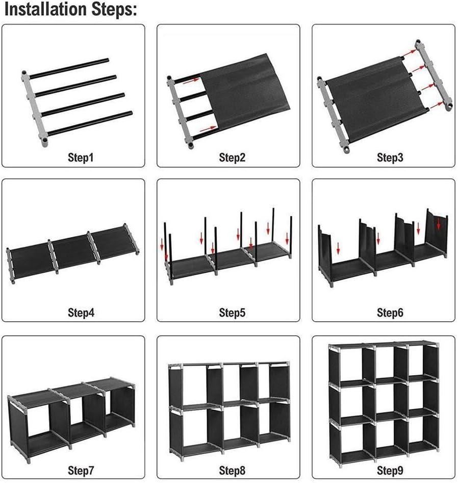 Miniatura 6 de IFFANY Estante organizador de armario de 3 niveles, 9 compartimentos, 9 cubos, estantería de almacenamiento