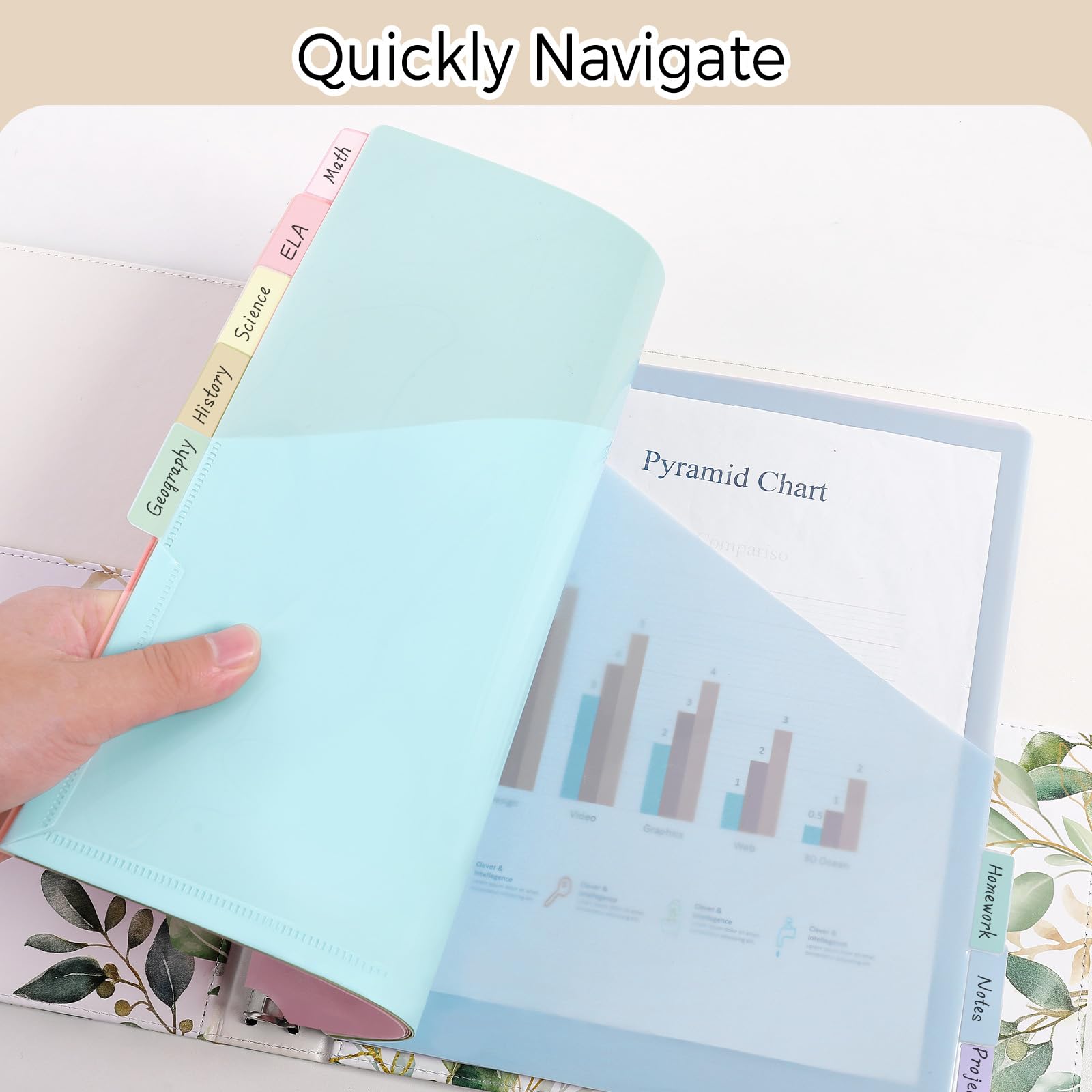 SKYDUE Pastel Binder Dividers with Pockets – 8-Tab Durable Plastic Dividers for 3-Ring Binder, Single Pocket File Organizers with Matching Label Stickers