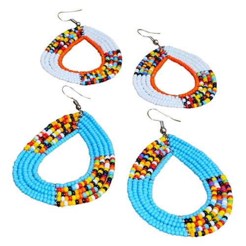 TEMBO AFRICA Set of 2 Maasai Beaded Earrings Handmade African Earrings Length: 3 Inches (with hooks) Boho Jewelry Gifts, AE27