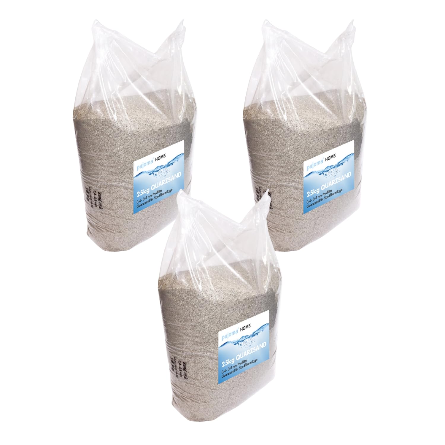 Pajoma piasek kwarcowy 3 x 25 kg do filtra basenowego i piaskowego | ziarnistość 0,4-0,8 mm, wysoka czystość, piasek do akwariów i budownictwa, zaokrąglone krawędzie, wszechstronne zastosowanie
