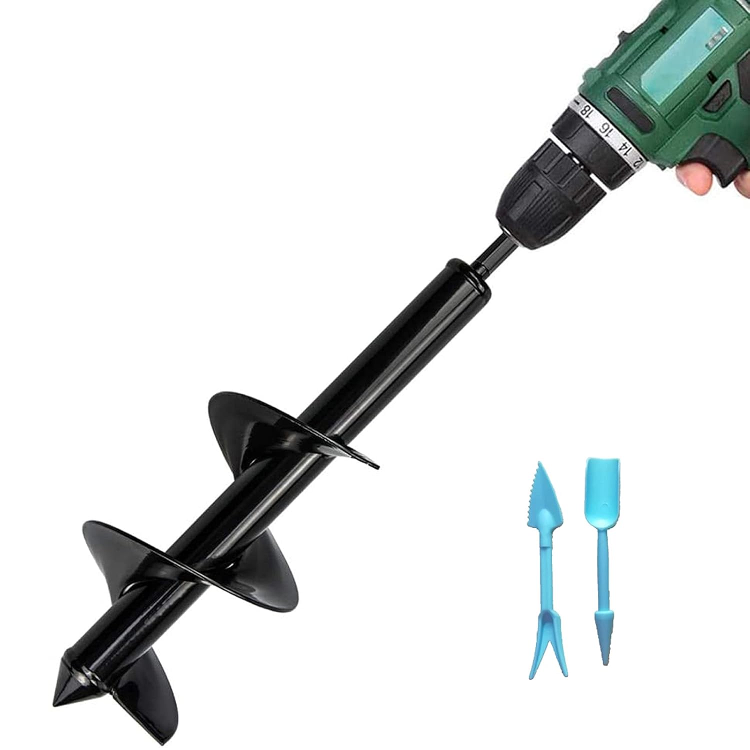 Auger Drill Bit Set, 4 x12in Garden Auger Spiral Drill Bit, Post Hole