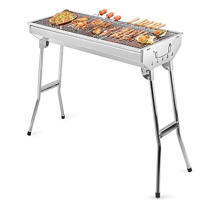 VDNSI Stainless Steel Charcoal BBQ Grill for Indoor and Outdoor Garden Traveling Cooking Folding Tandoor Roaster Charcoal BBQ Barbecue Grill for Picnic Camping Tool (28inch BBQ Grill)
