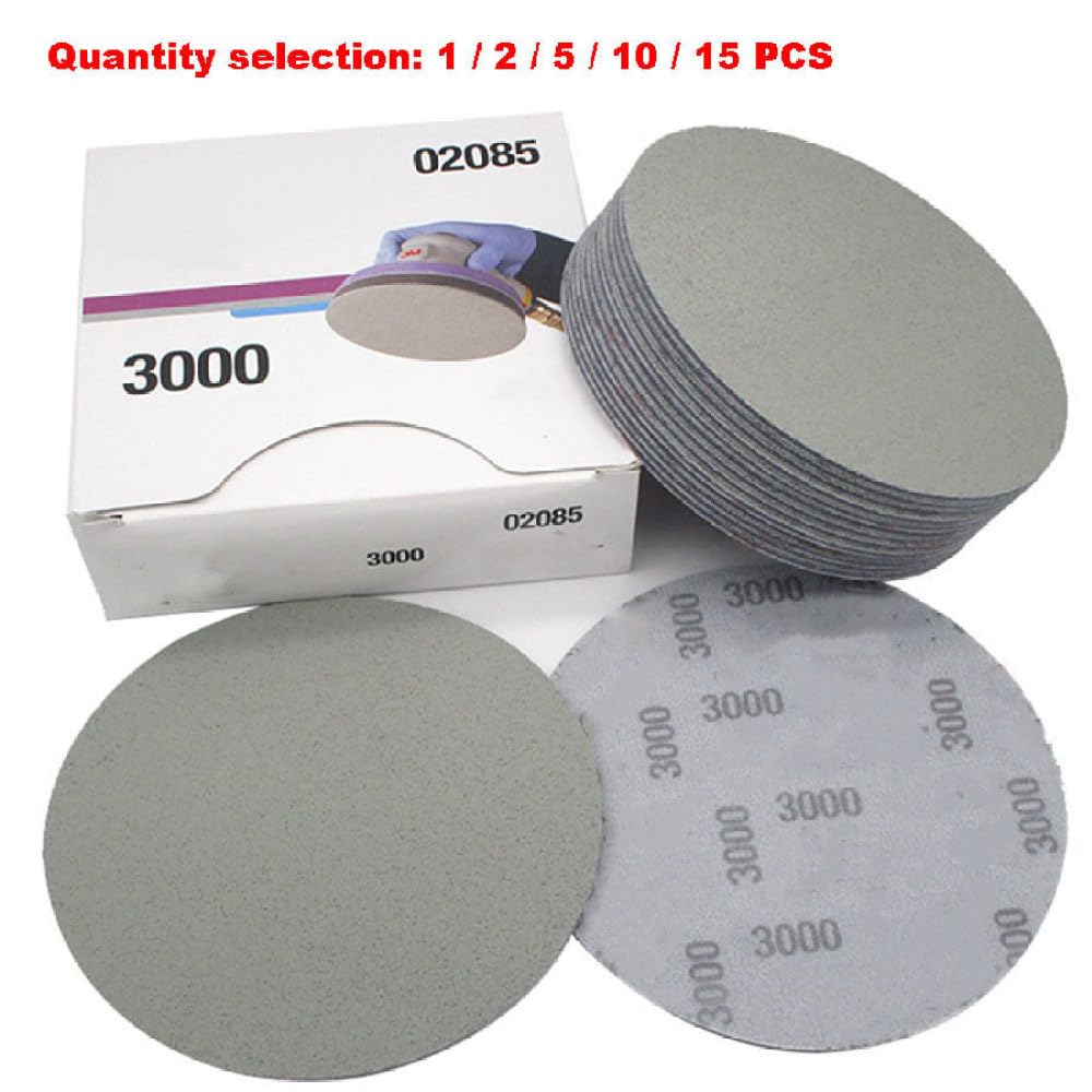 Papel de lija circular de 6 pulgadas Disco de lijado de esponja flocado de 152 mm Terciopelo húmedo y húmedo Gancho seco Hookit para pulir y pulir. Molienda, 5 piezas