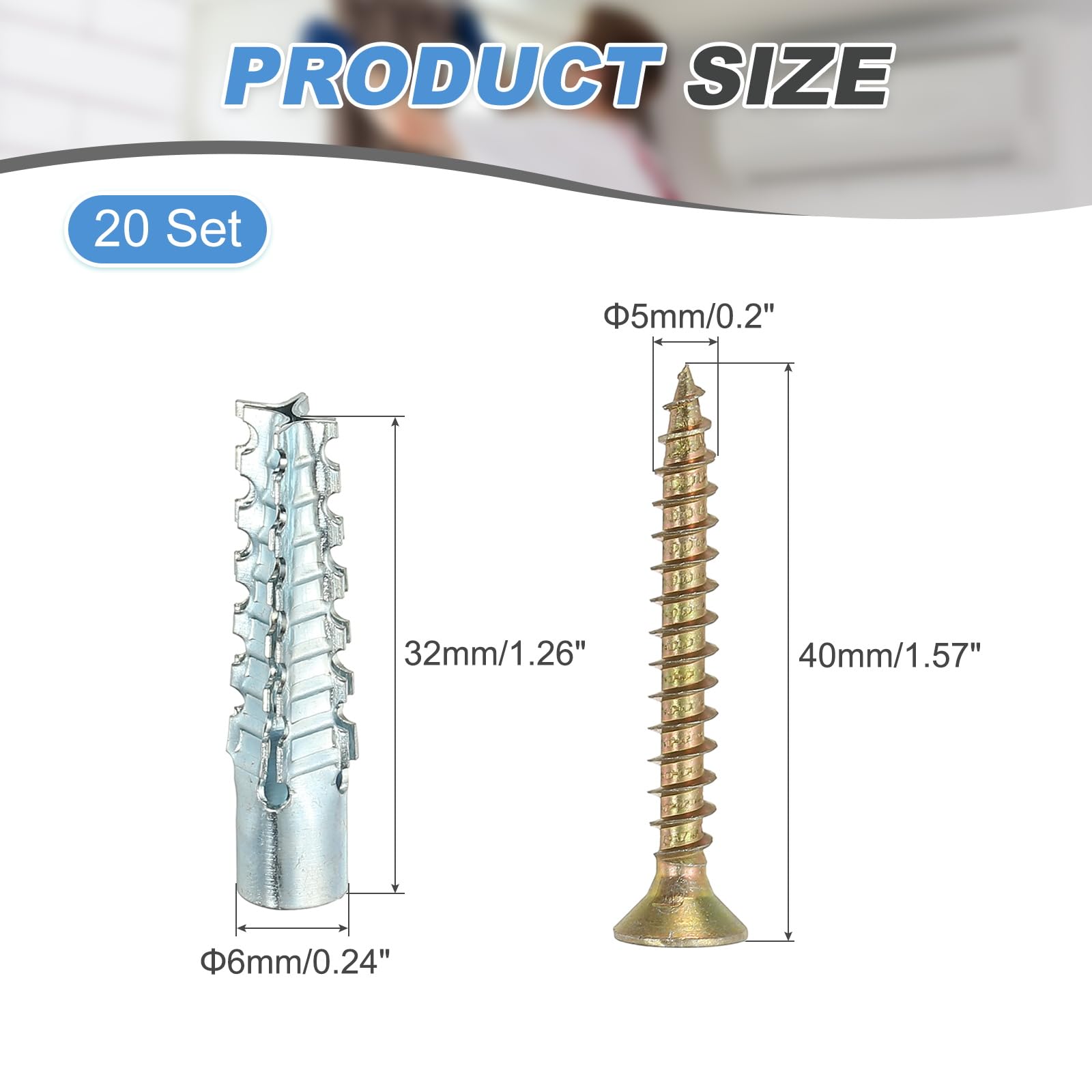 PATIKIL 20 Pcs Drywall Hollow Wall Anchors with Screws 0.2 x 1.57" - Image 2