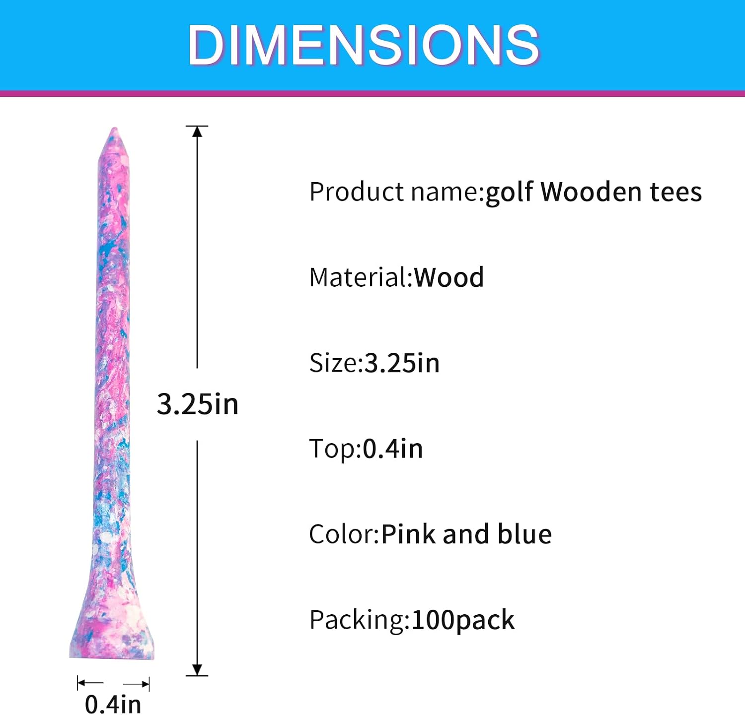 MYKUJA Wood Golf Tees 3-1/4, 2-3/4 inch Golf Tees 100 Pack, Highly Bright Colors Golf Accessories, Durable Long Golf Tee