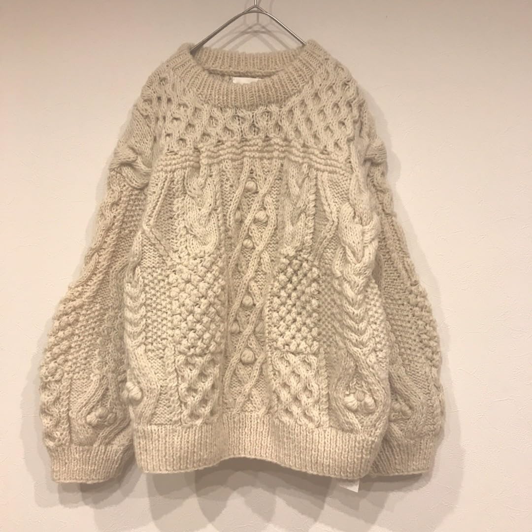 美品 カーサフライン アラン模様 パネルニット プルオーバー ブラウン