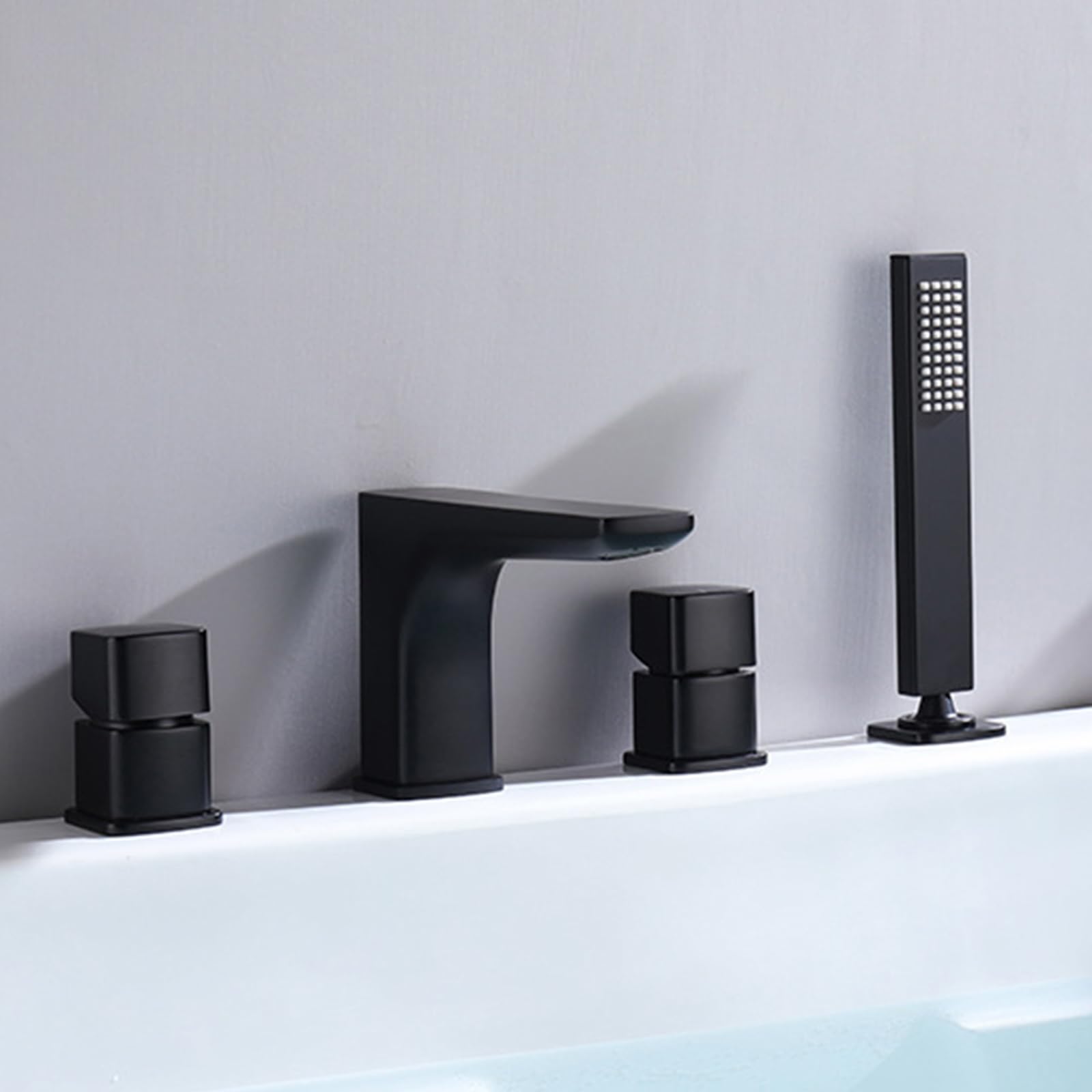 SnamicE Tap Hole Bath Shower Mixer Tap and Shower Kit Single Lever Bath Taps Black with Pull Out Handshower,Black