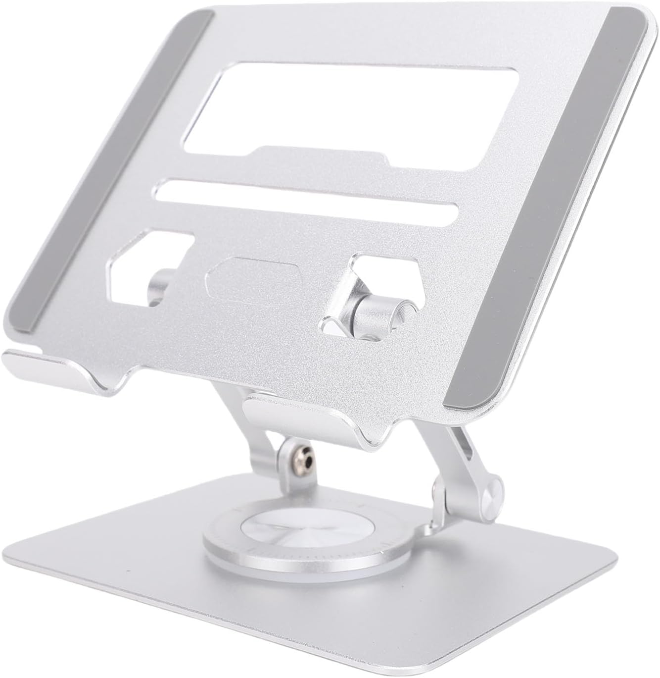 GOWENIC Tablet Stand Holder with 360Rotating Base, Adjustable Aluminum Stand for 5.8 to 12.9 Inch Tablets Electronic Readers, with Foldable Non Slip Design (Silver)