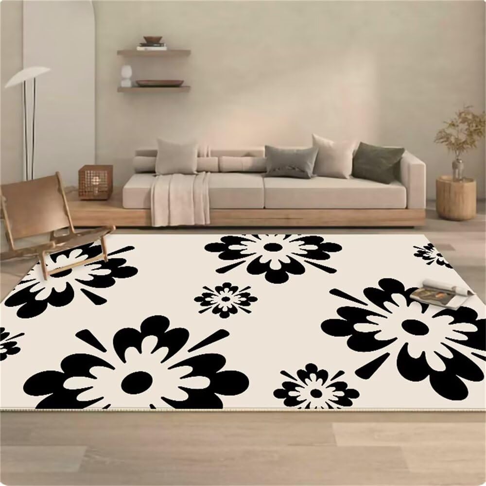 Tapis chambre fille et ado déco florale noire 160x230 pour un espace moderne