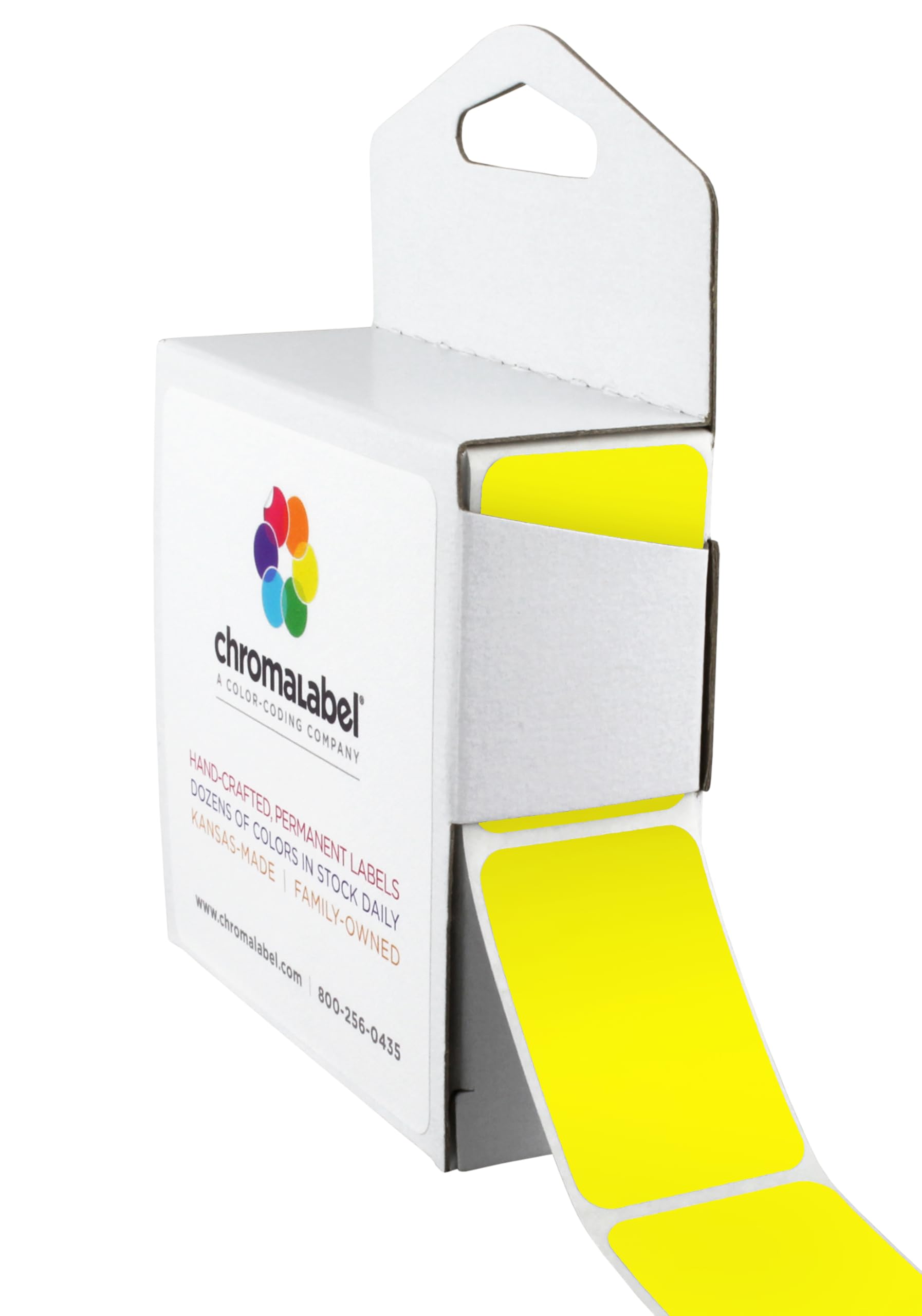 ChromaLabel 1 x 1.50 Inch Permanent Color Code Rectangle Labels, 250 Labels per Dispenser Box, Yellow