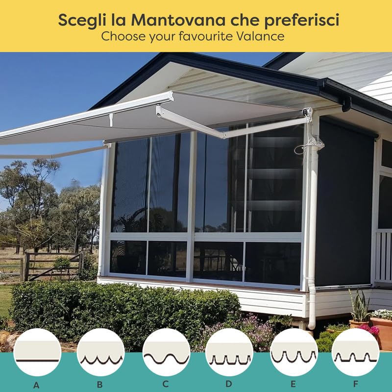 TENDEEVOLUTION Store Banne Extérieur Terrasse avec Lambrequin, Auvent Rétractable en PVC ou Acrylique Tempotest, Motorisé ou Manuel, Fixation Mur ou Plafond (L. 390 Cm X P. 160 Cm)