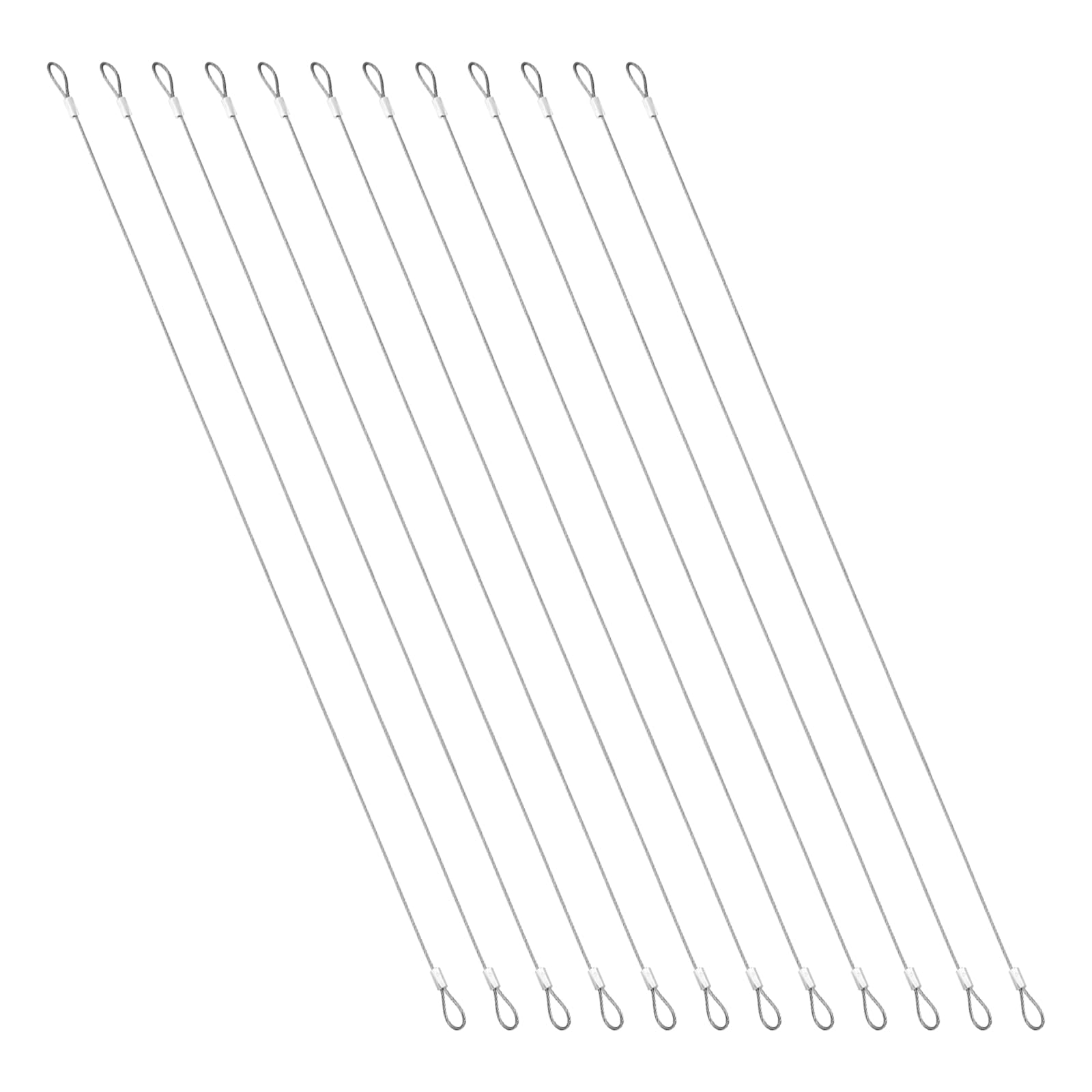 PATIKIL 12 Pcs 19.6" Safety Cables, 3/64" (1.5mm) Core Diameter Stainless Steel Braided Wire Rope Outdoor Anti-Theft Security Cable with Double Loops for Luggage Stage Lighting Yard Silver