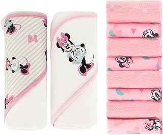 Disney Hooded Baby Towel and Baby Washcloths | Nursery Character Baby Towels and Washcloths | 2 Baby Bath Towels and 8 Washcloths for Baby Girls or Boys