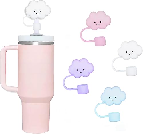 Tapa de popote de silicona reutilizable para Stanley Cup Protector de sorbete de 0.394 in0.4 pulgadas, tapa protectora de paja de nube (4 unidades)