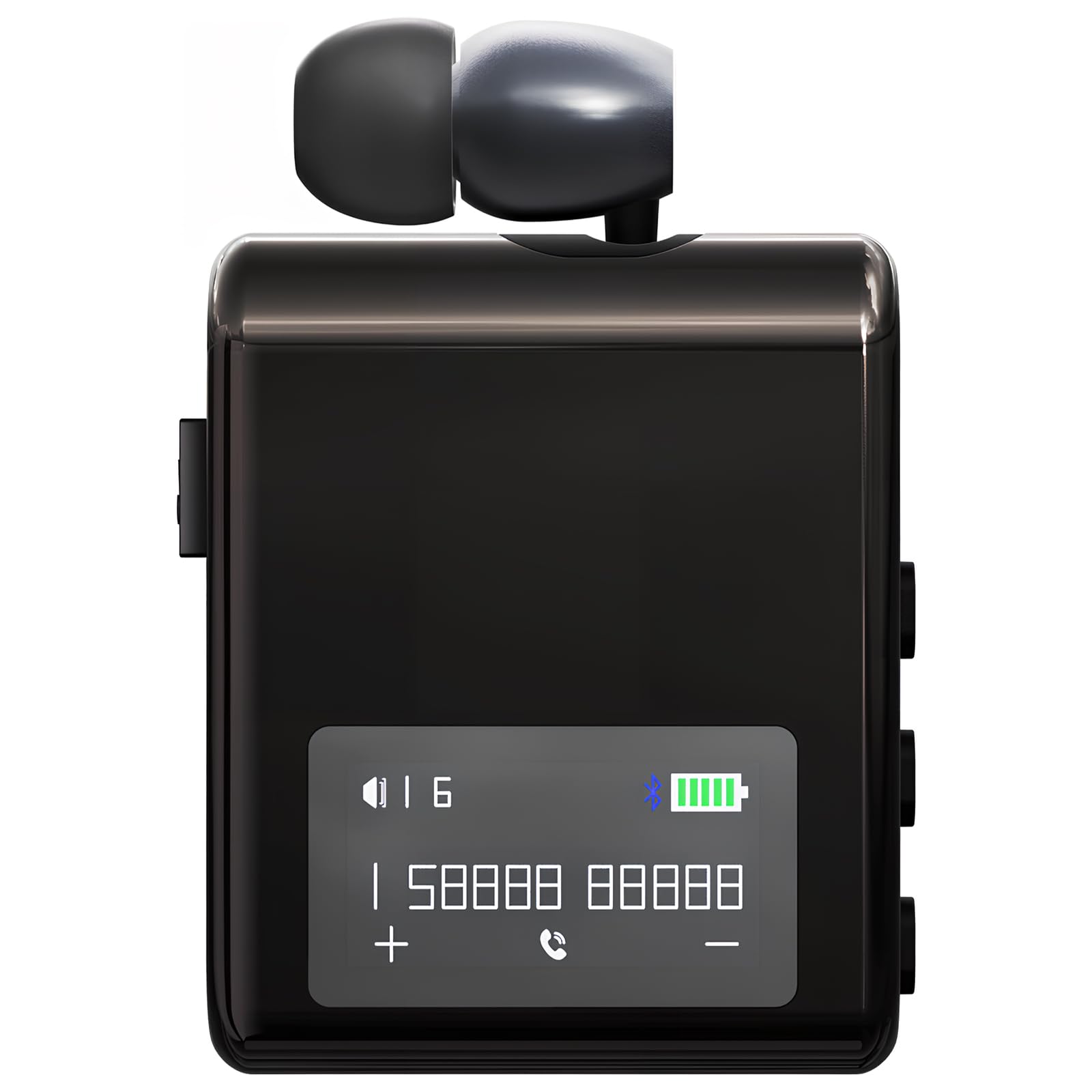 Auricolare Bluetooth Business con Filo Retrattile, Auricolar Senza Fili con Microfono, Cuffia Wireless Lavalier con Display LCD, Bluetooth 5.4, Ricarica Rapida (Nero)