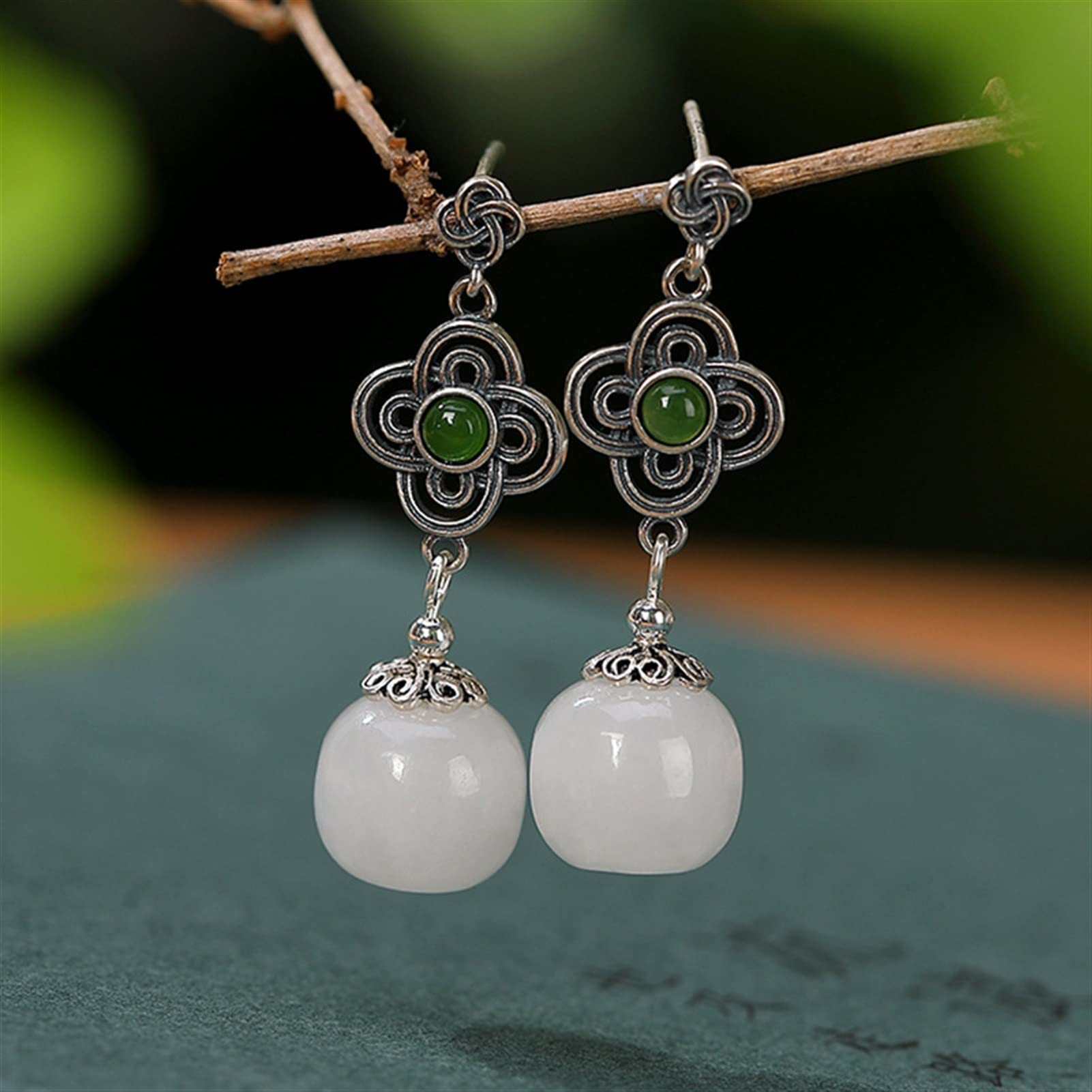 Pendientes de plata S925 con cuentas de barril de jade hetiano para mujer, pendientes para novia