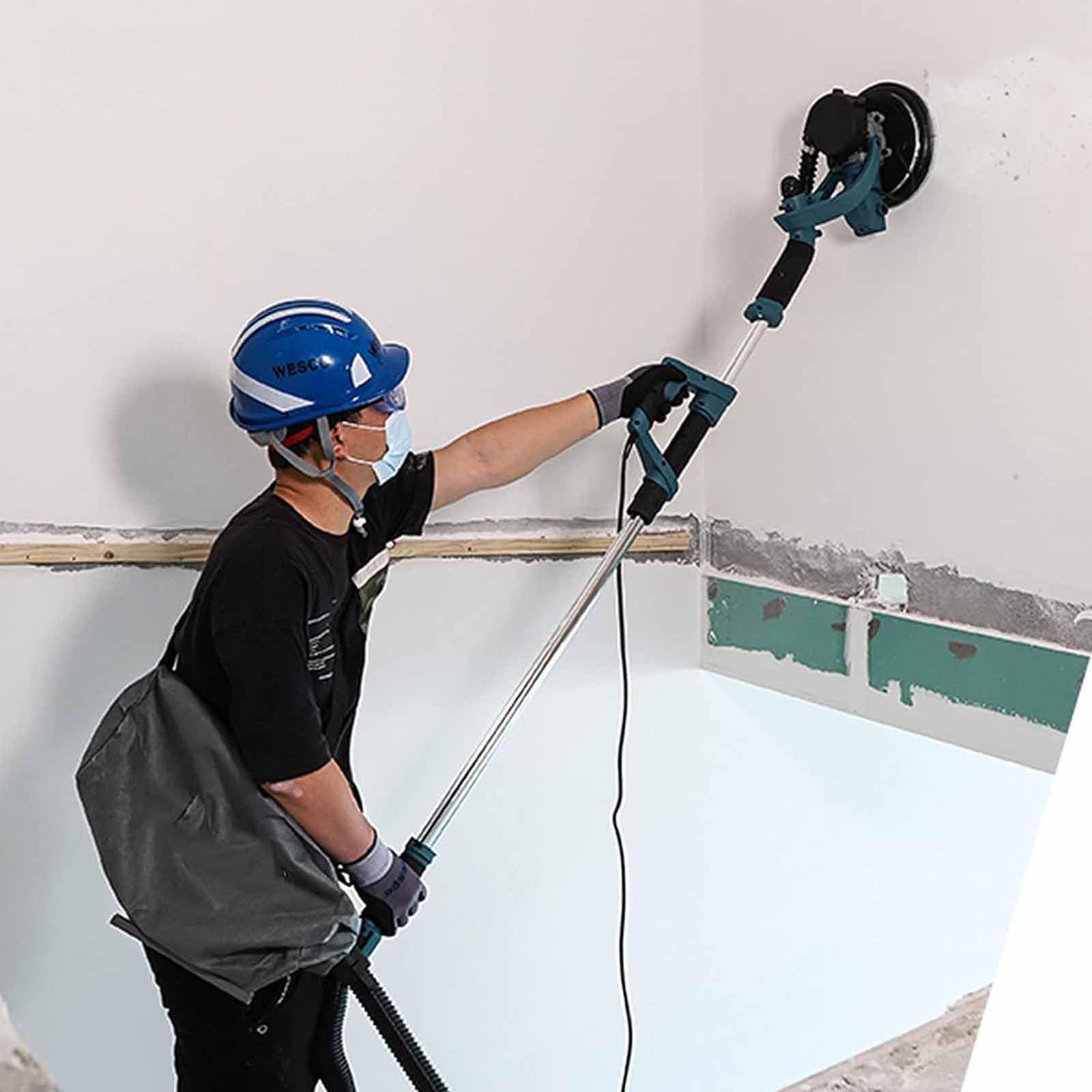 PixCy Lijadora para Pared, Handife Telescópica para Paredes Y Techos con Sistema De Autolimpieza,1800w Velocidades Ajustables,Discos De Lijado, Mango Telescópico Y Luz LED,20PCSsandpaper