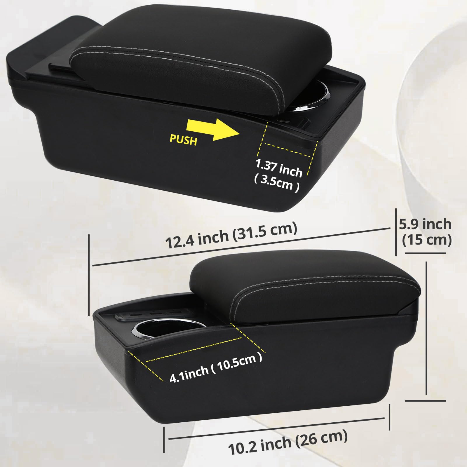 Bracciolo Centrale Per Peugeot 207 Con Porta USB - In Pelle PU Nera, Scorrevole, Con Portabicchieri E Spazio Portaoggetti