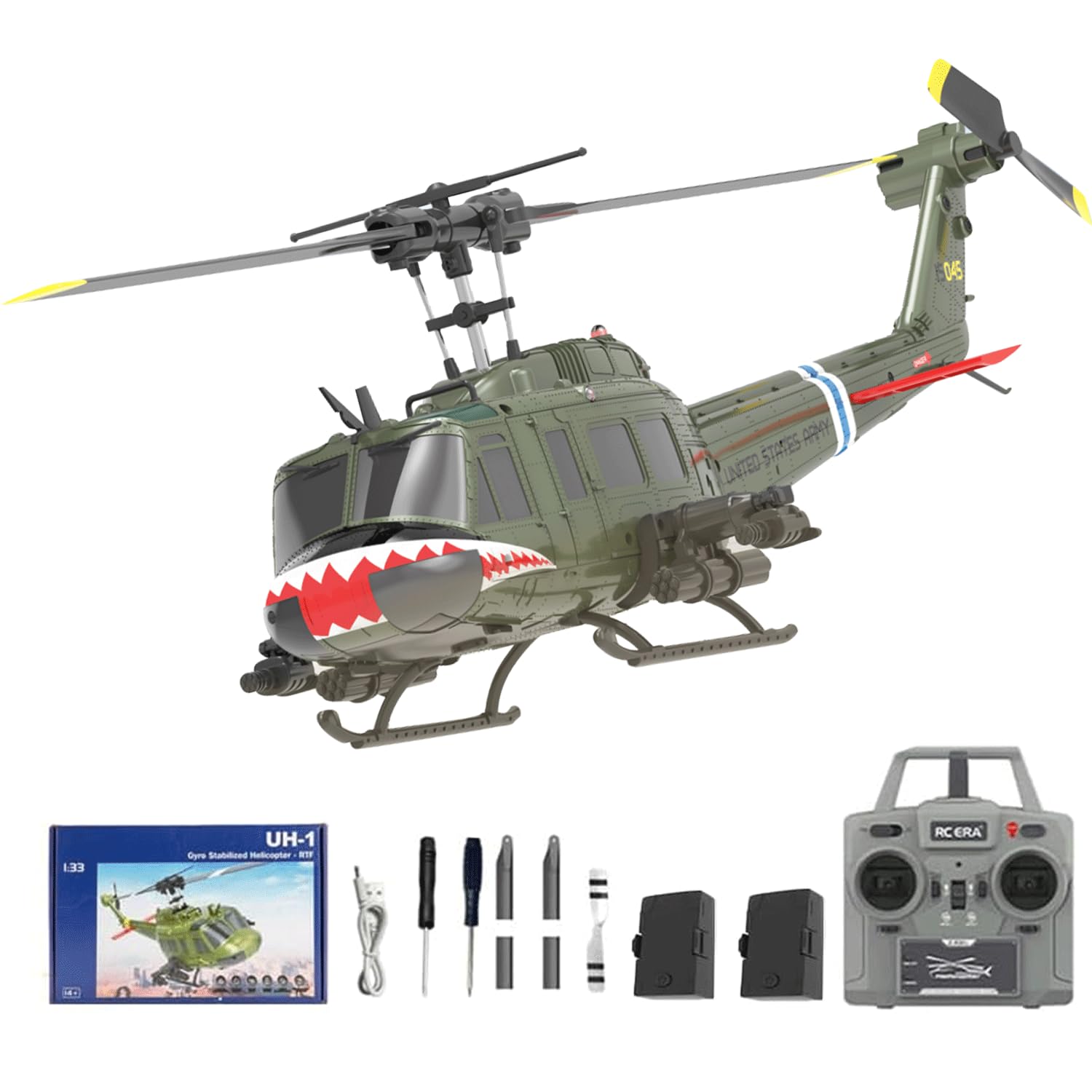 NULA RC ERA C032 UH-1 Huey RC Helicopters, 1/48 Scale 6CH 2.4G 6-Axis Gyro Stabilized Military Aircraft with 3D Inverted Flight & Altitude Hold for Adults Beginners (RTF / 2 Battery)