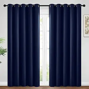 Yakamok Blackout Curtains Room Darkening Thermal Insulated Window Panels,Solid Grommet Top Drapes for Bedroom/Living Room(62Wx96L, Navy Blue, 2 Panels)