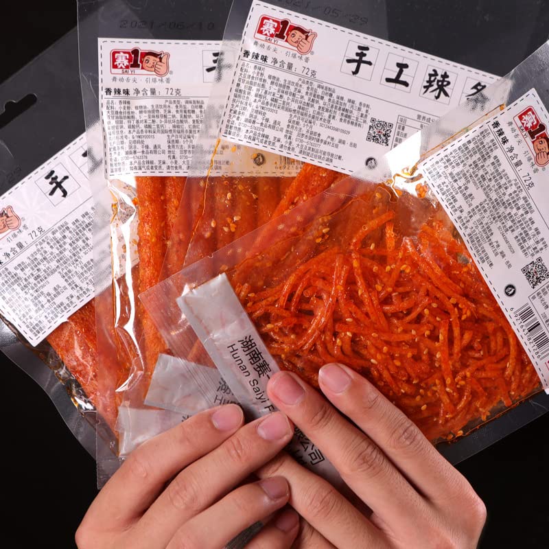 Miniatura 2 de wa sai luo Spicy Snack Web Celebrity Latiao Snacks 2.54 ozbolsa, gran pieza picante nostalgia picante, especialidad Hunan, gluten, aperitivos