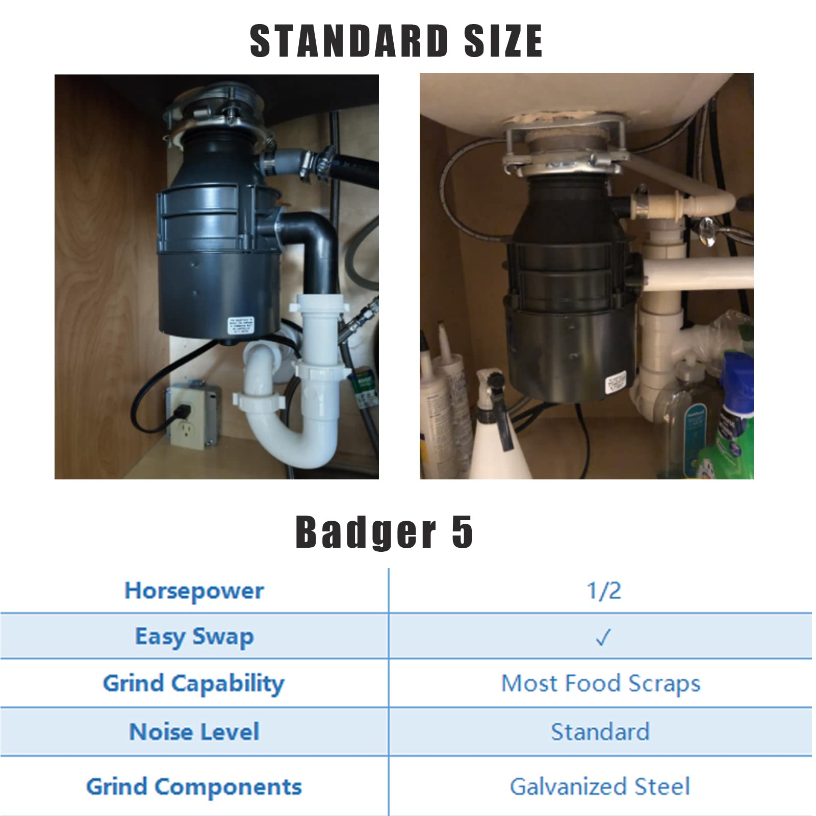Broyeur D'évier InSinkErator Badger 5 - 1/2 Chevaux - Alimentation 120V - Neuf Avec Cordon