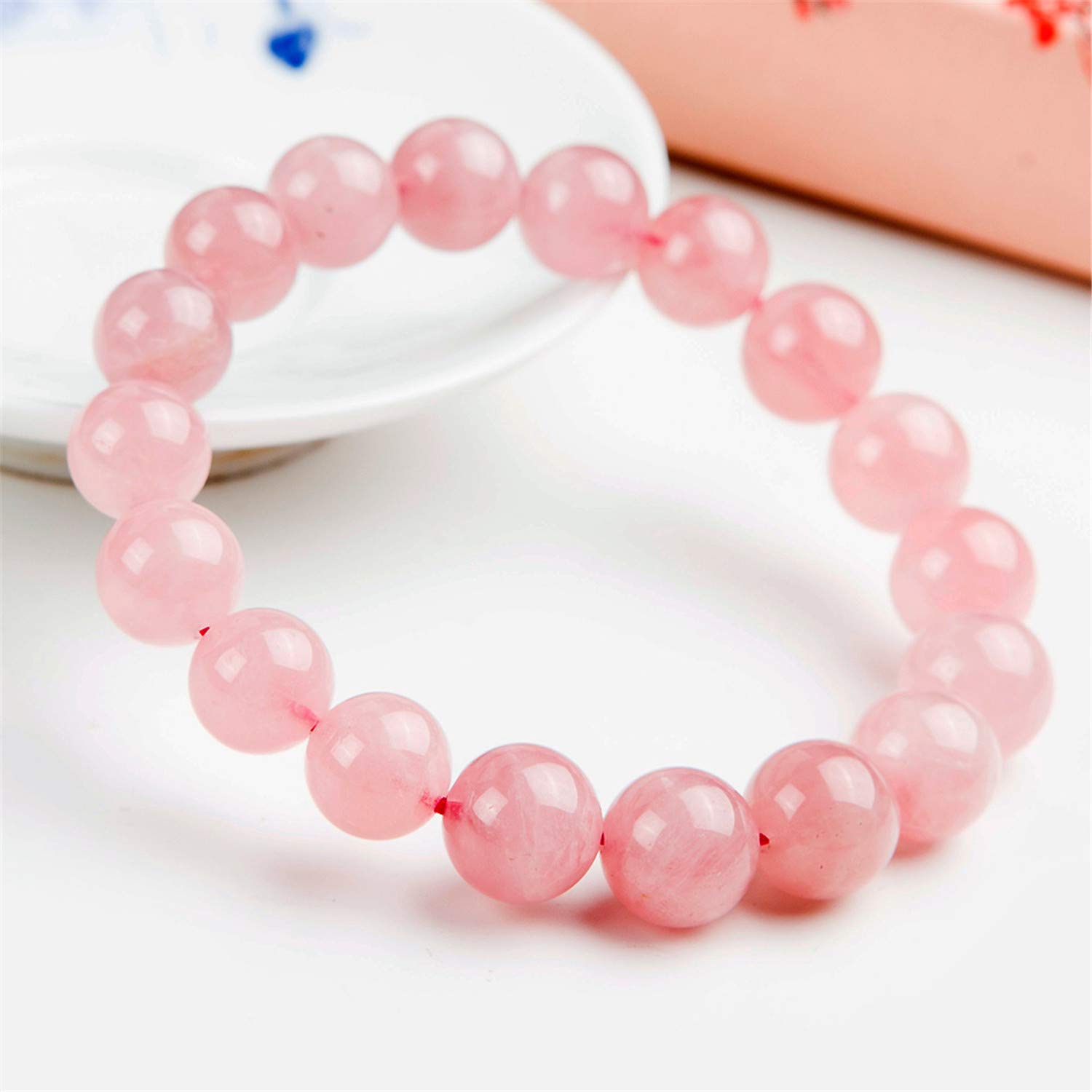 Bracciale con Perline Rotonde in Cristallo di Quarzo Rosa Naturale da 11 mm