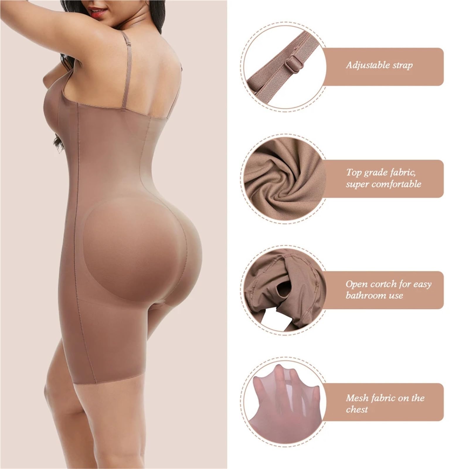 Body Modellante Senza Cuciture Body Modellante Donna Allenatore in Vita Dimagrante Shapewear Push Up Butt Lifter(Beige,3XL)