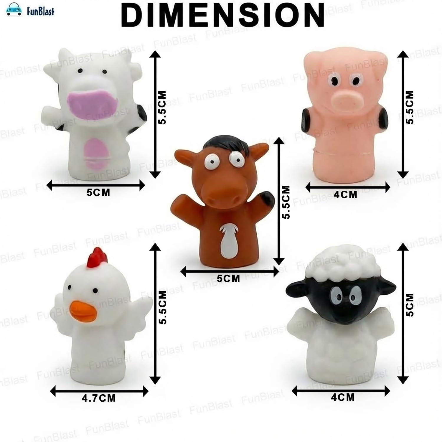 FunBlast Finger Puppets Toys for Kids – Pack of 5 Rubber Animal Puppets Toys for Toddlers, Washable Finger Puppets for Toddlers, Colorful Storytelling Puppet Toy Kids – Random Design (Farm Animal)