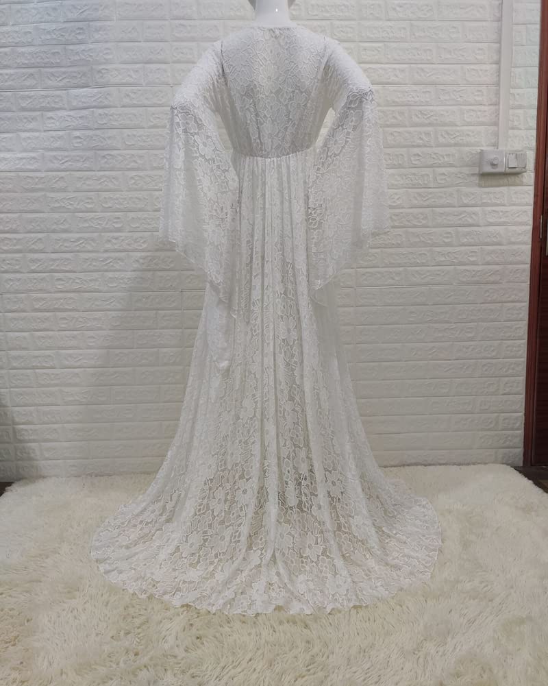 Vestito da maternità Abito Premaman Tinta Unita Vestito Maxi Elegante in Pizzo Manica Lunga con Scollo A V per Servizio Fotografico in Gravidanza Abito da Festa