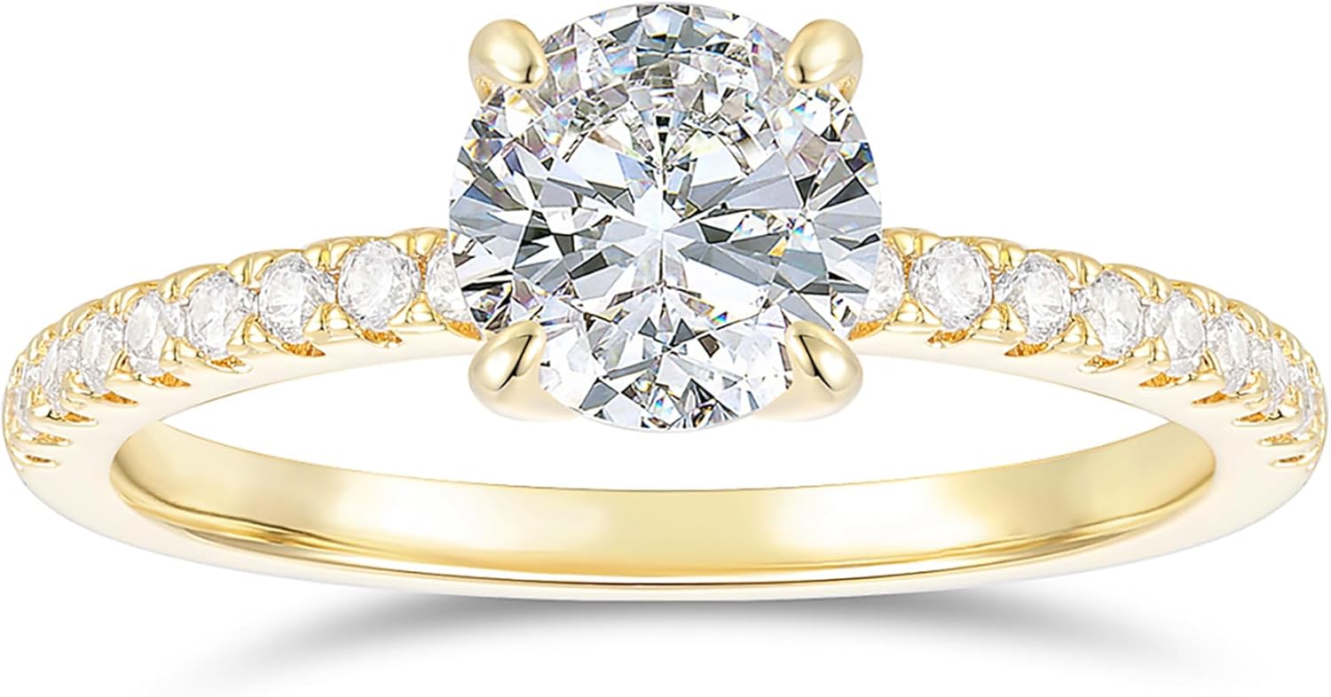 14K White Gold 1 Carat Round Cut Engagement Ring 14K Gold Solitaire Moissanite Rings 1CT Round Brilliant Cut Moissanite Engagement Ring