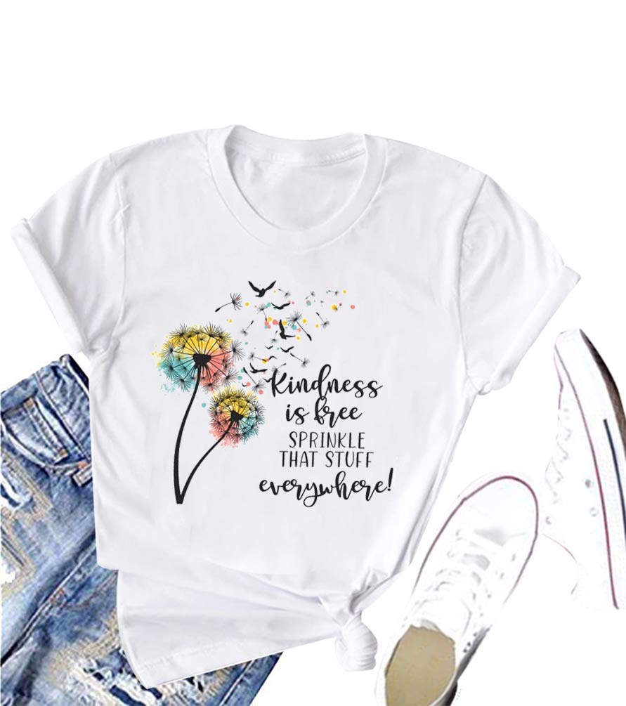Dandelion Shirt Womens Make a Wish Vintage Tees Casual Birds Graphic Short Sleeve Tops