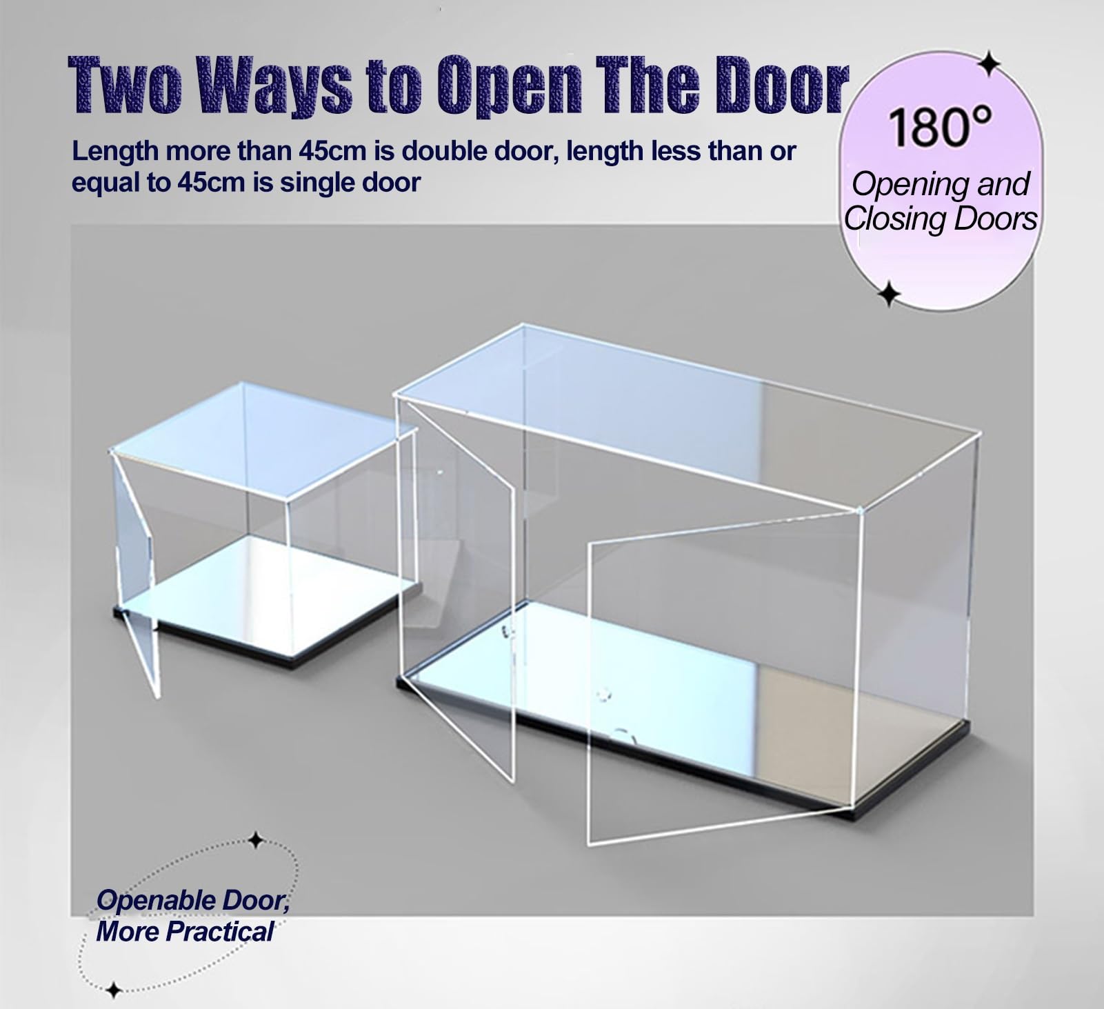 Teca Plexiglass Espositore in Acrilico con Anta, Lunghezza 10-50 cm, Vetrina in Plastica con Design a Specchio, Vetrina Rettangolare Impilabile per Souvenir(L35xW35xH35cm/14x14x14)
