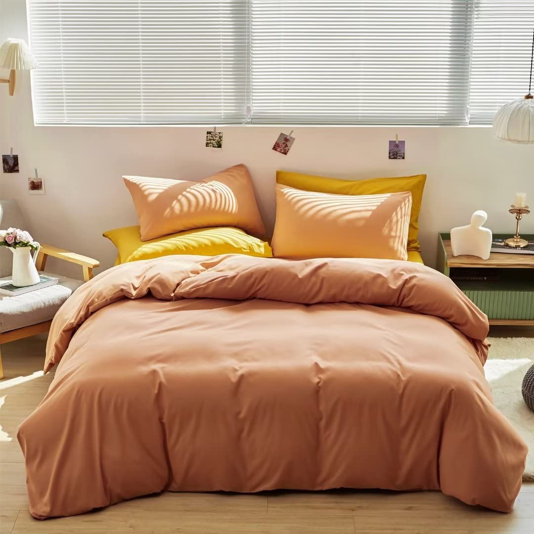 Forxiexie Peach Comforter Set Queen Orange Bedding Set Grapefruit Pink Bedding Comforter Sets Cocal Bedding Bed Comforter Set Women Men Comforter 3Pcs Orange Queen Size Bedding Comforter Sets