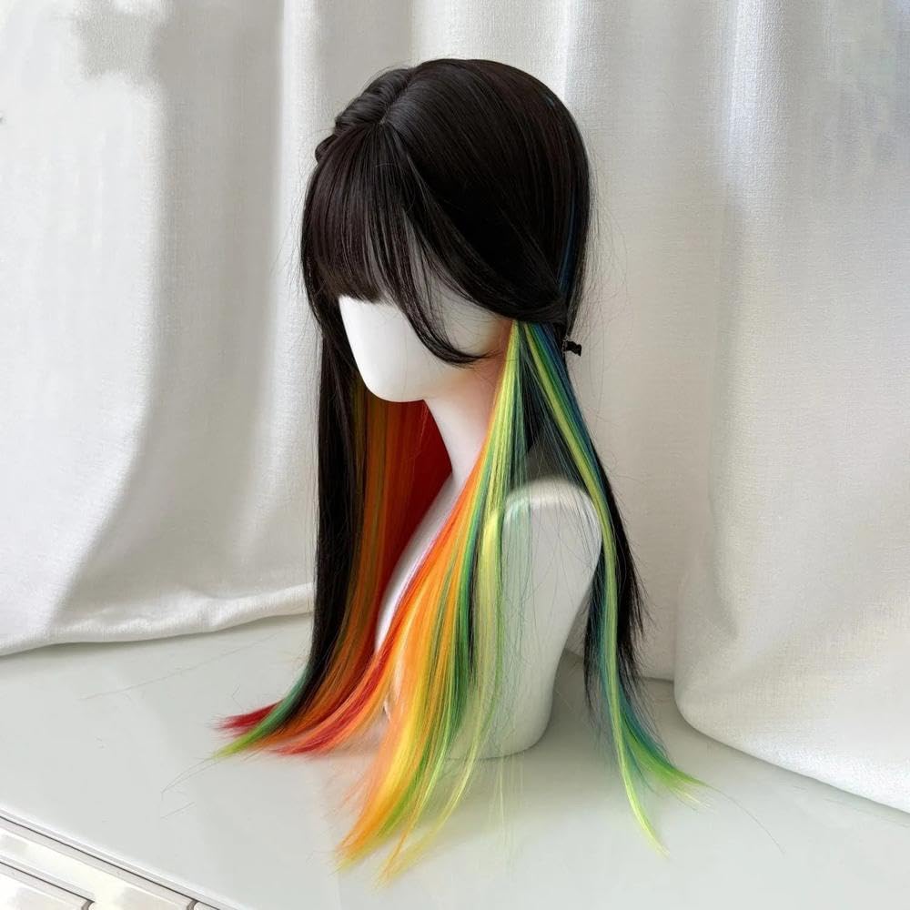 Haarpflege 24 Zoll Bunte Perücke Mit Pony Hochtemperaturfaser-Stirnband Für Den Täglichen Cosplay-Gebrauch