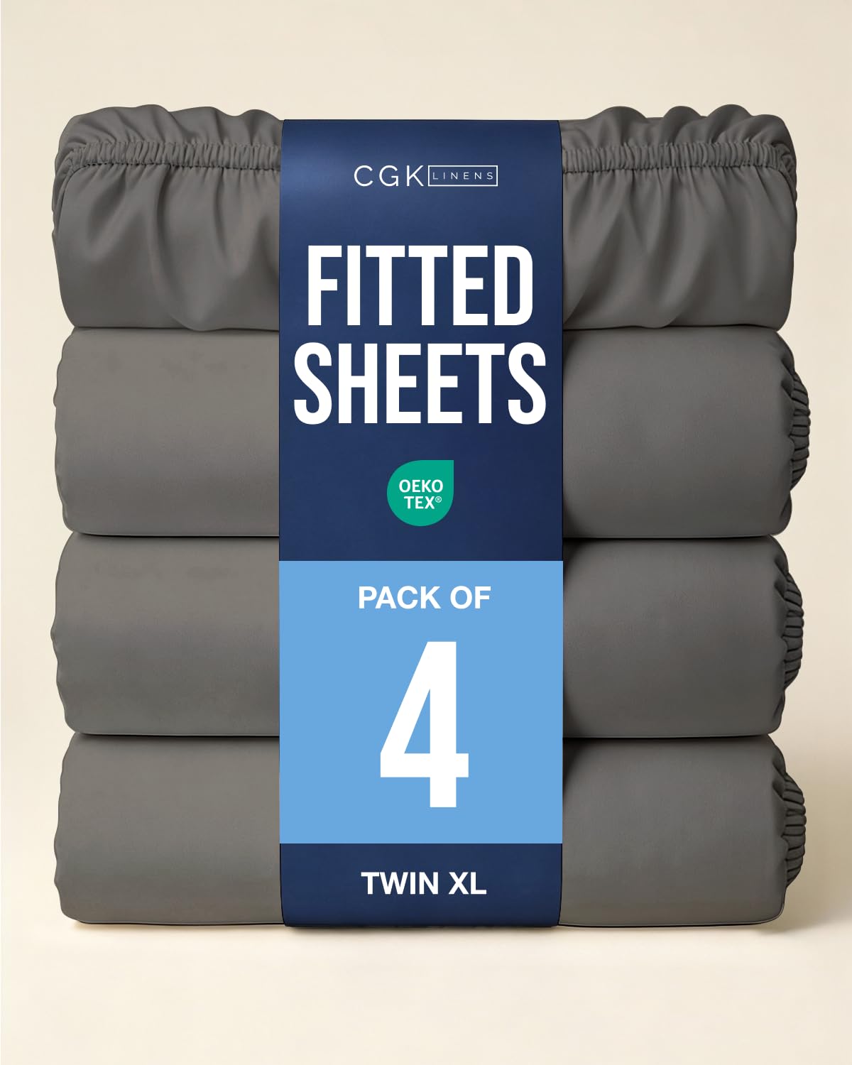 Twin XL Fitted Sheet - Pack of 4 College Dorm Essentials - Charcoal