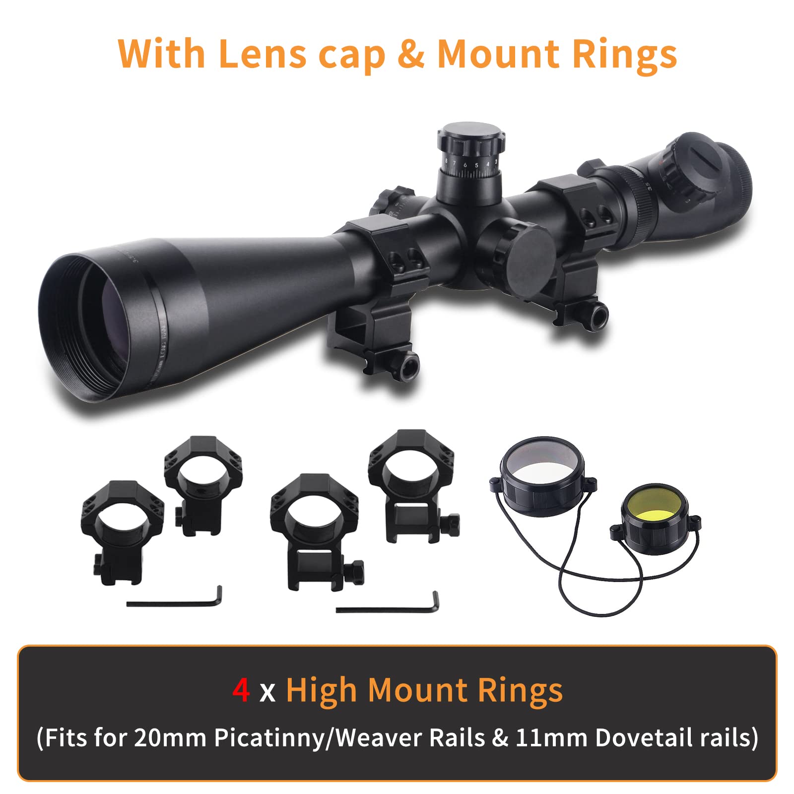 Ottica Cannocchiale Caccia 3.5-10X50mm Cannocchiale Carabina Telemetro Rapido Rosso Illuminato Reticolo Airsoft Mirino con 20mm/11mm Mount Rings